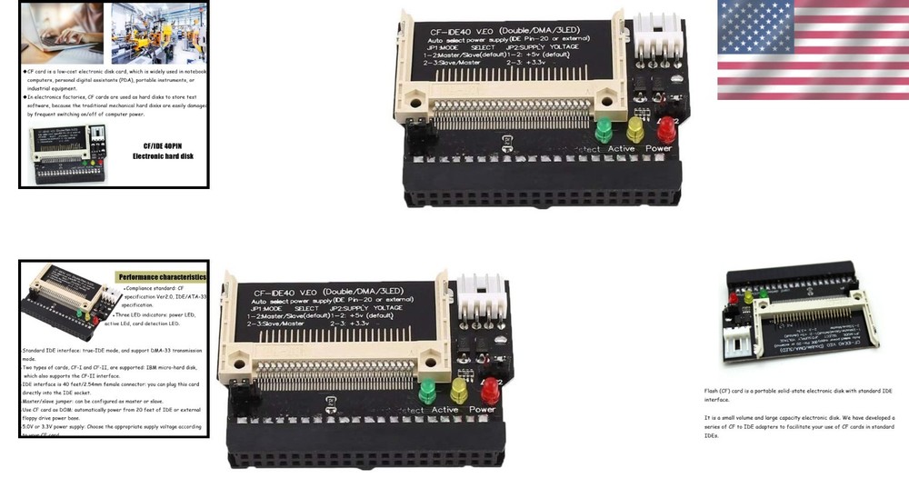 2Pcs Compact Flash Adapter for 3.5' IDE - Silent Operation, High Transfer Rate