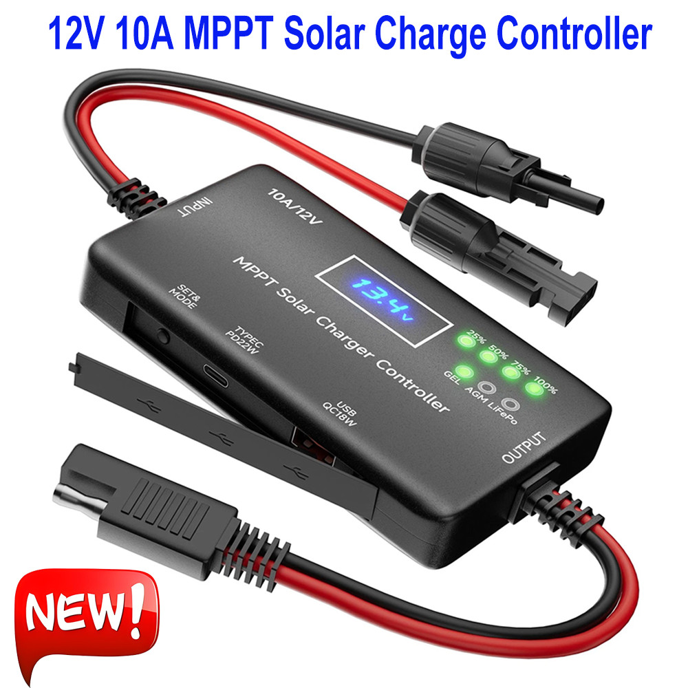 12V 10A MPPT Solar Charge Controller Solar Panel Charge Controller Type-C & USB