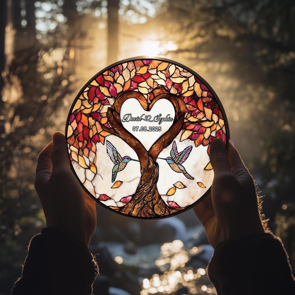 Personalized bride and groom stained glass wedding suncatcher keepsake