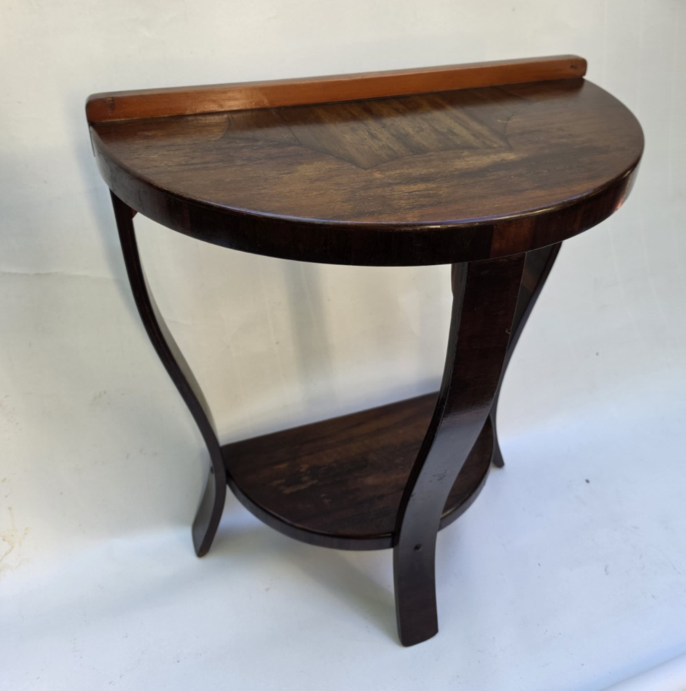 1930's Art Deco Walnut  Inlayed Half  Round Side Table by Blyth Maker