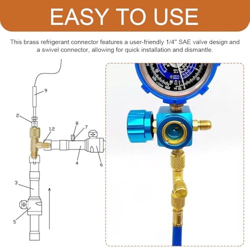 2PCS 1/4in Valve Tee Adapter, HVAC Tools, Valves Core Tee Adapter Brass