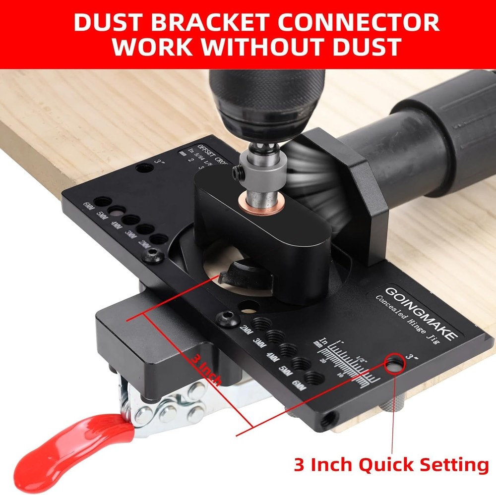 GOINGMAKE Metal Concealed Hinge Jig with Quick Clamp and Dust Vacuum Adapter