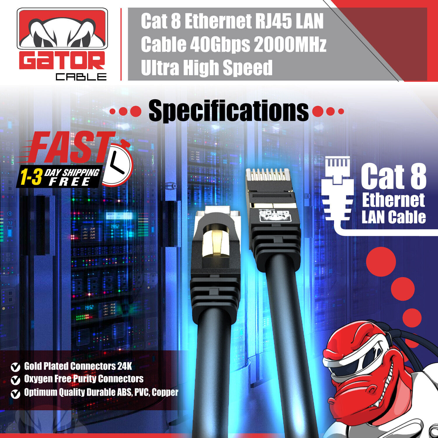Cat 8 Ethernet Cable RJ45 Super Speed 40Gbps Patch LAN Network Gold Plated Lot