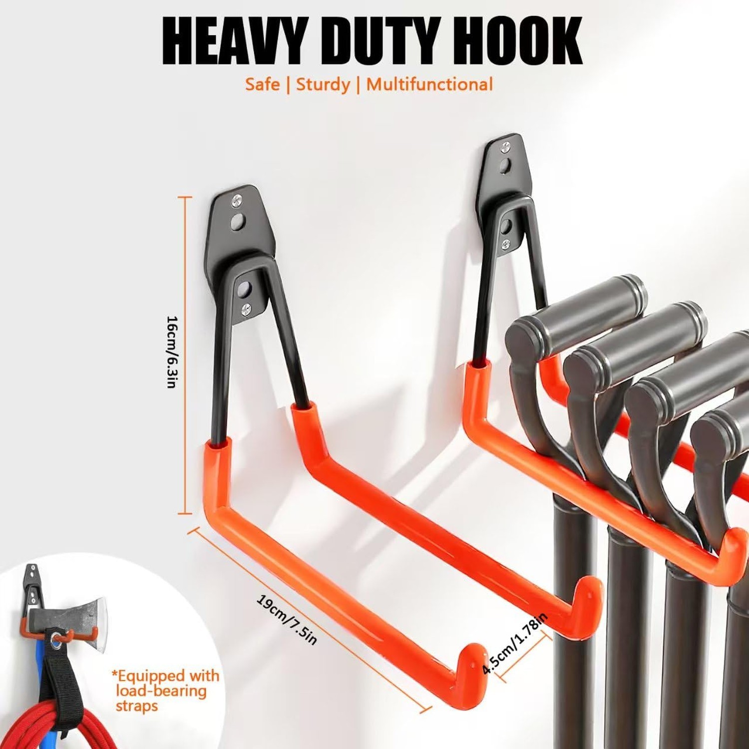 Heavy Duty Garage Storage Hooks,2 Pack Utility Steel Garage Tool Organizer Wa...
