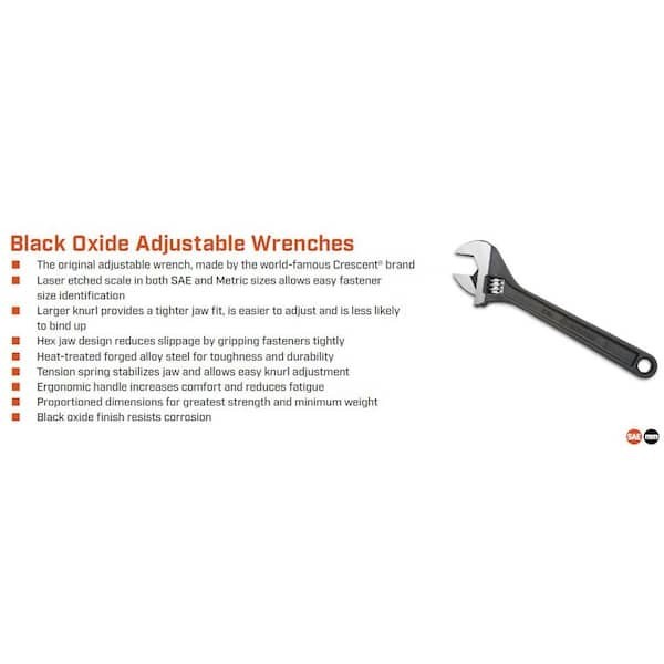 18 In. Black Oxide Adjustable Wrench.