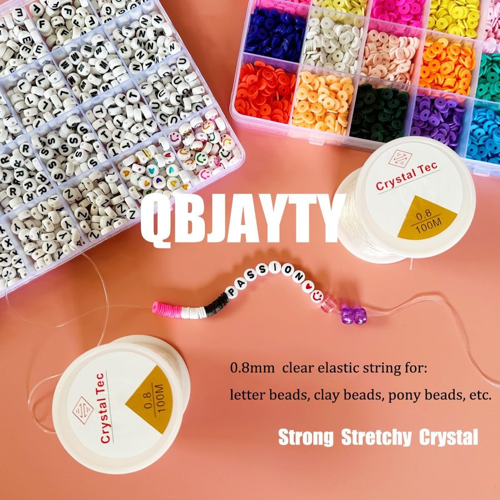 0.8mm Bracelet String Elastic, QBJAYTY Clear Elastic 0.8mm, White (Clear)