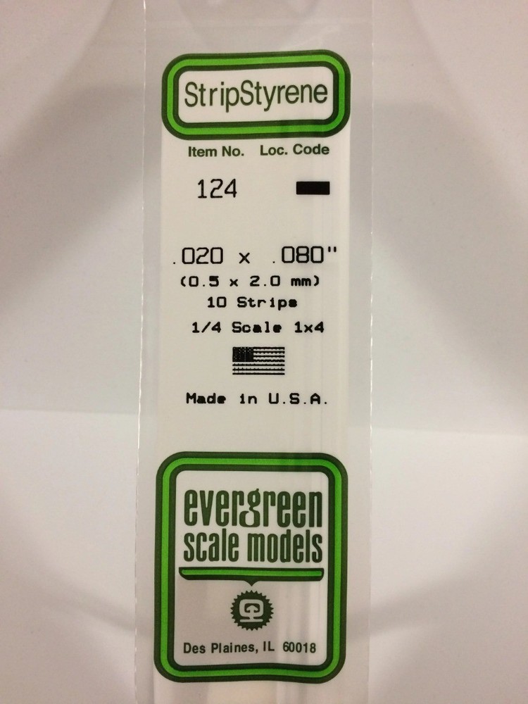 Evergreen Scale Models Styrene Strips .020x.080 (10) #124