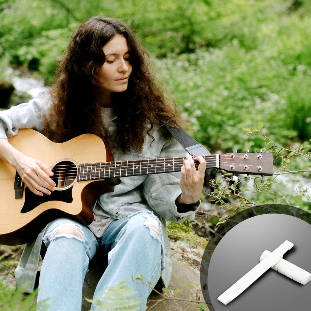 Easy Install Bone Bridge Saddle and Nut for 6 String Acoustic Guitar Replacement