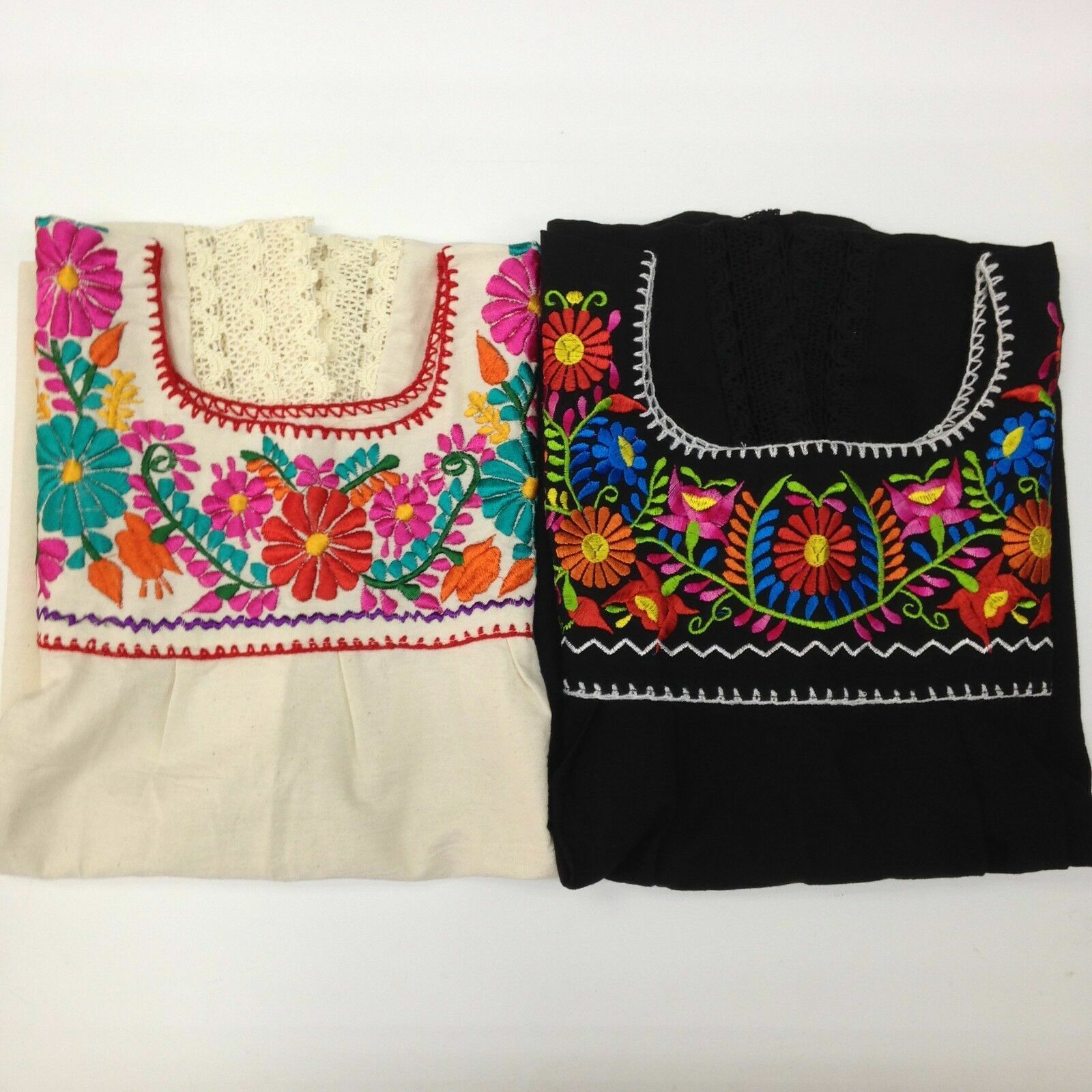 NEW Puebla Mexican Boho Hippie Peasant Vintage Embroidered Artisan Blouse Top
