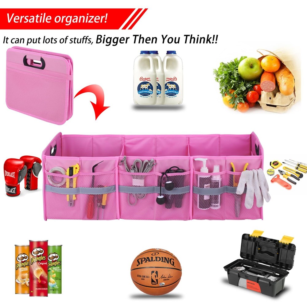 Large Collapsible Trunk Organizer With Multi Pockets 3 Compartments Storage Orga