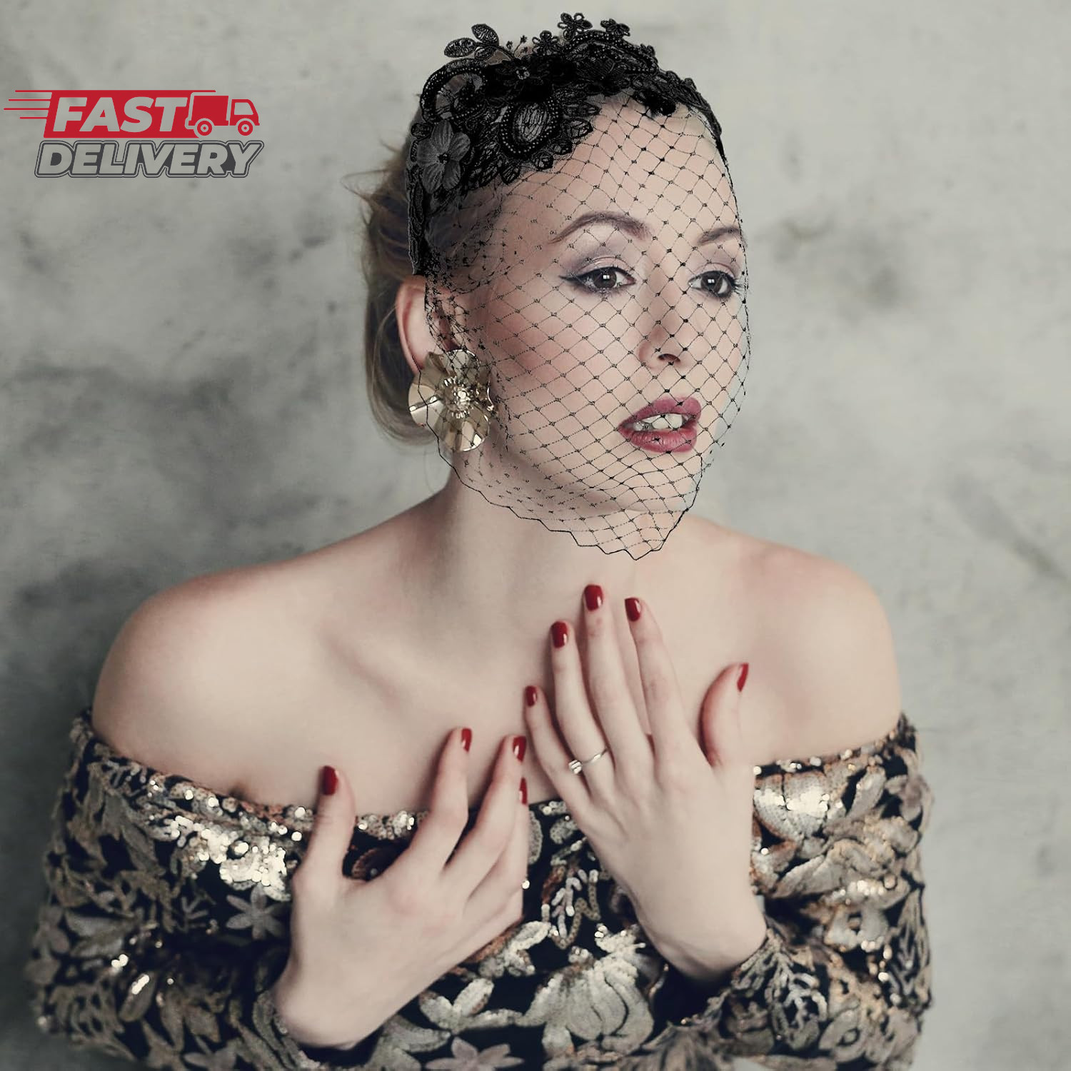 Giantree Black Veils for Women, Black Veil Mesh Veil Headband, Wedding Veil 1920