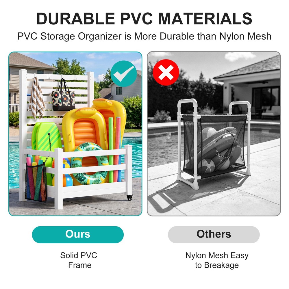 NAIZEA Pool Storage Bin with Wheels 45"Lx36"Wx71"H Pool Float Storage Organizer