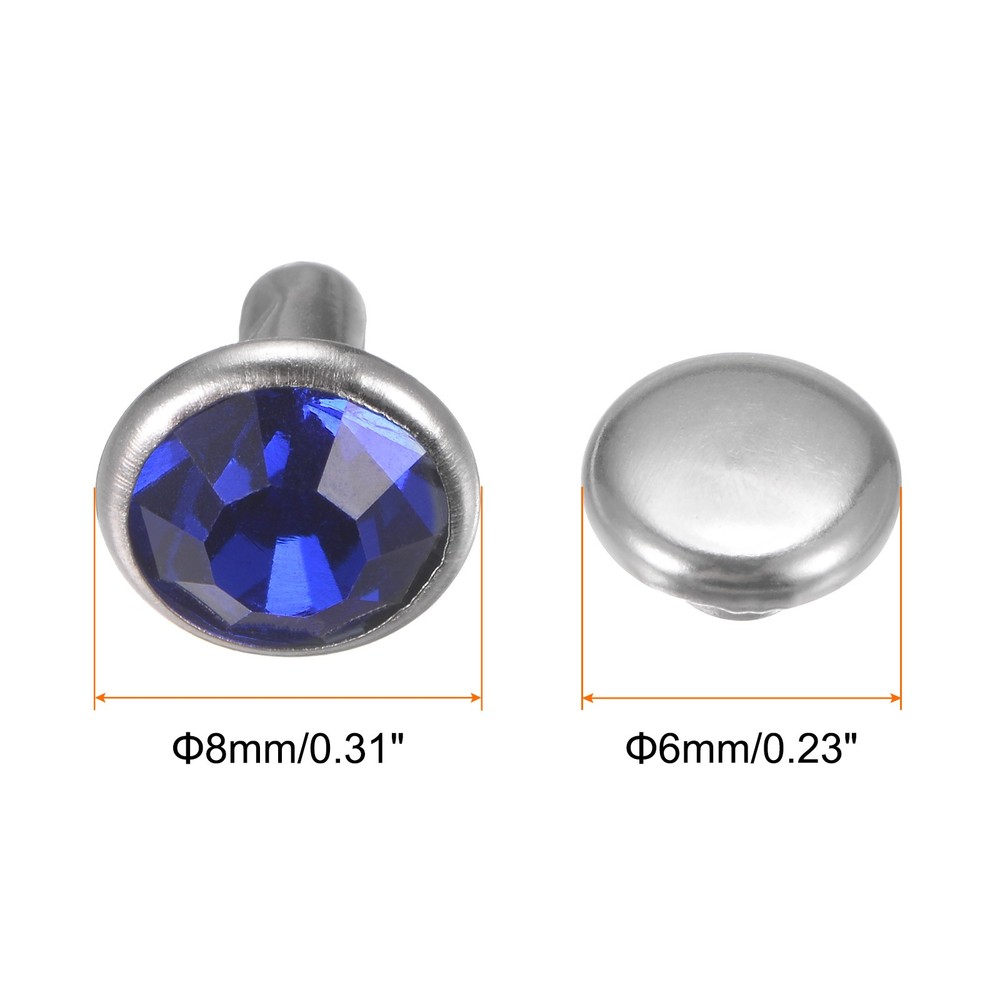 100pcs Crystal Rivets 8mm Rhinestone Rivets Rapid Stud Rivets, Azure