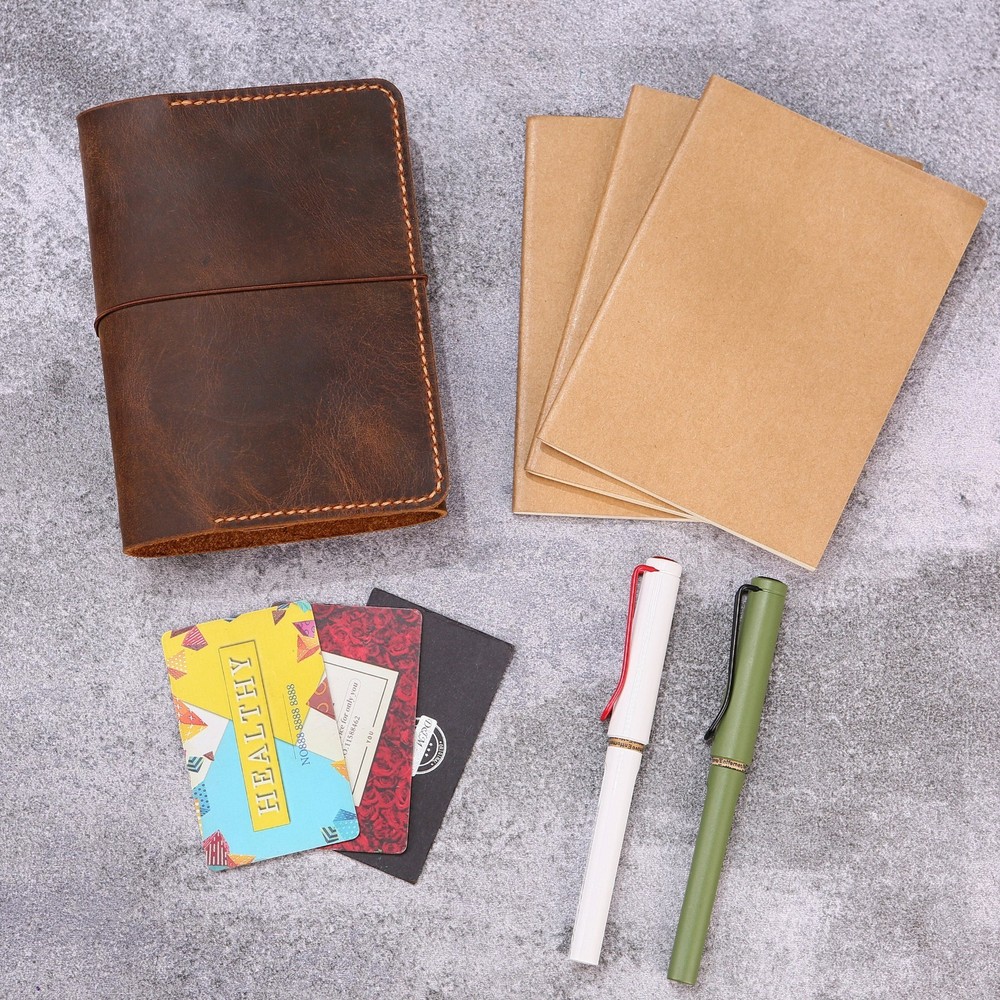 Personalized Trifold Leather Journal Cover, Refillable Journal Notebook A5 A6