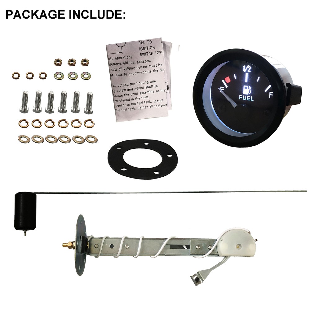 12V 2"52mm Fuel Level Gauge Meter W/Unit Fuel Level Sensor E-1/2-F Pointer