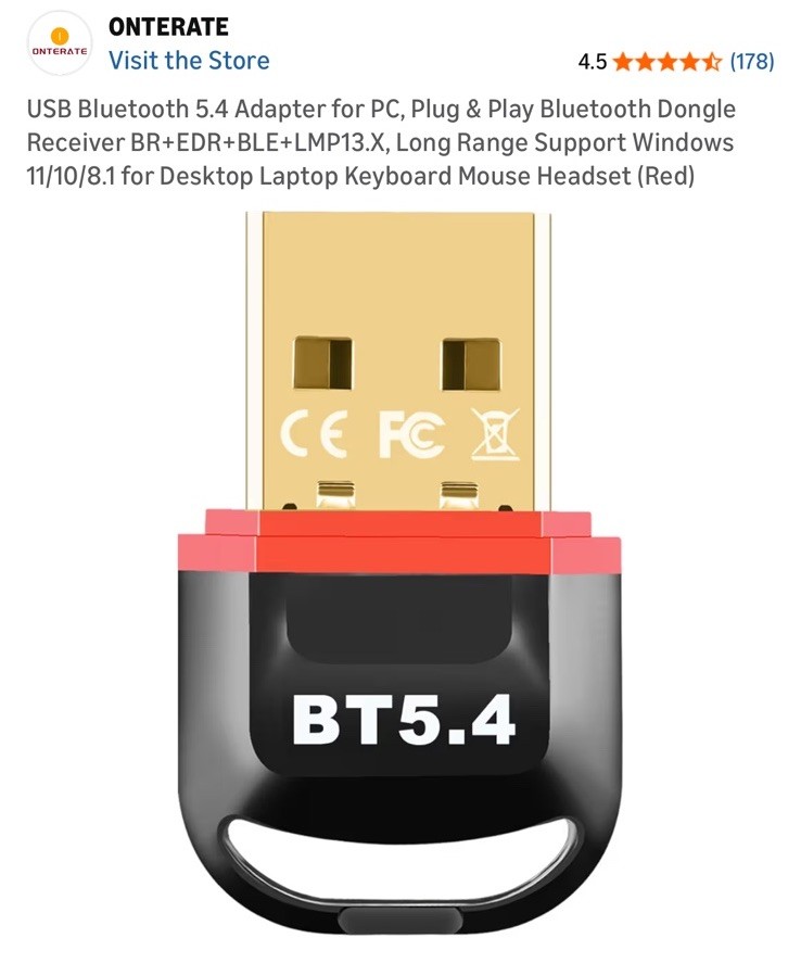 ONTERATE WIRELESS USB BLUETOOTH ADAPTER New 5.4 Chip