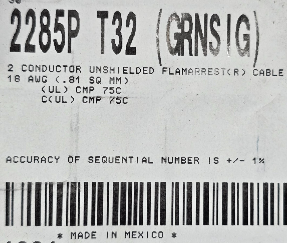 Belden Wire 2285P 18/2C Solid Plenum Light Dimmer Control Cable CMP Green /50ft