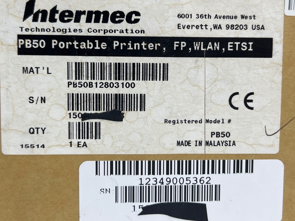 INTERMEC PB50 PORTABLE PRINTER FP WLAN ETSI PB50B12803100