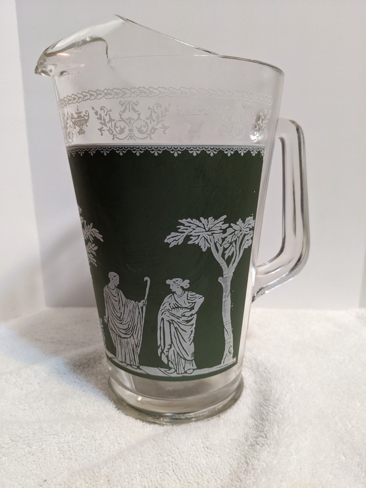 HELLENIC GREEN SERVING PITCHER WITH GREEK GOD DESIGN