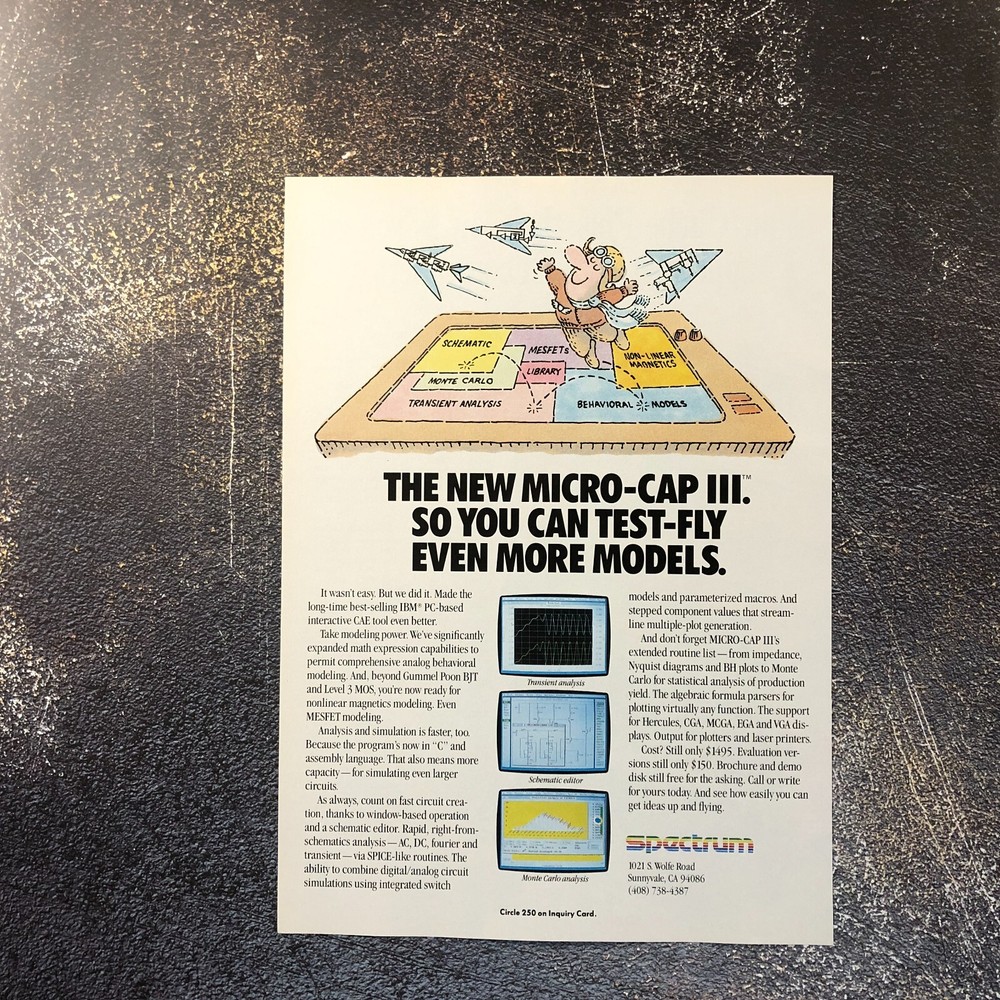 1991 Spectrum MICRO-CAP III PC Interactive CAE Tool Vintage PRINT AD