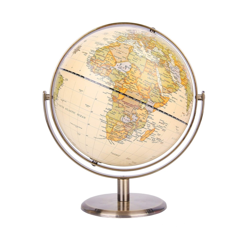 Exerz 8" Antique Globe With Bronze Base - World Globe Rotating All Direction ...