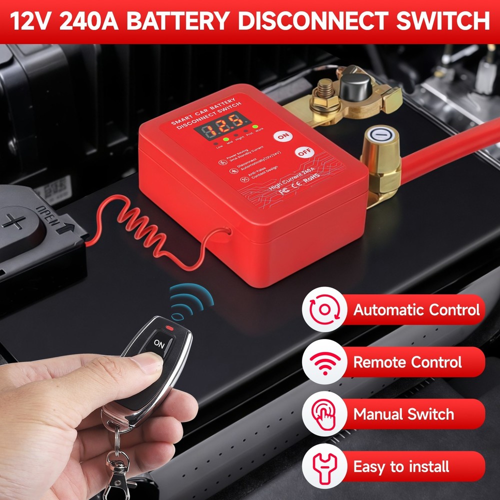 Remote Battery Disconnect Switch 12V 240A Battery Kill Switch for Auto RV ATV