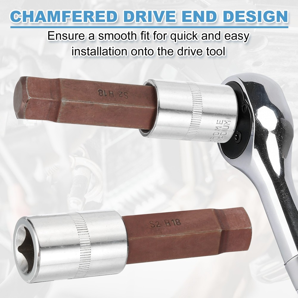 Hex Bit Socket H18 1/2" Drive 4" Length S2 Steel Long Bit CR-V Socket