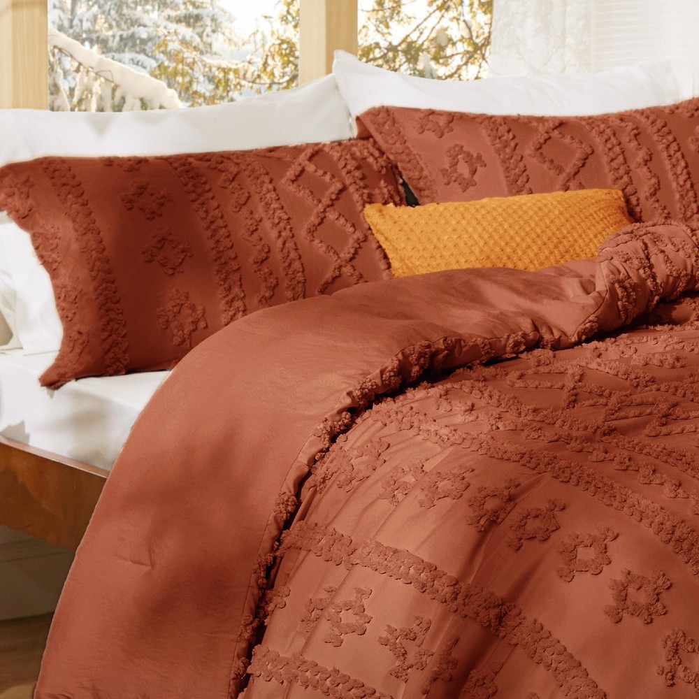 Bedsure Tufted Boho Comforter Set Queen Size Queen, 27 - Terracotta - Elegant