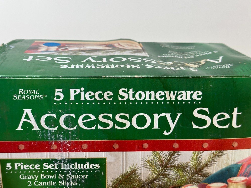 Royal Seasons Stoneware 5 Piece Accessory Set Snowman Pattern Vintage