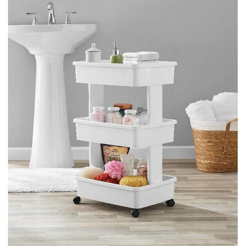 3 Tier Plastic Rolling Laundry Cart Multi Purpose Storage Organizer Mobile Caddy
