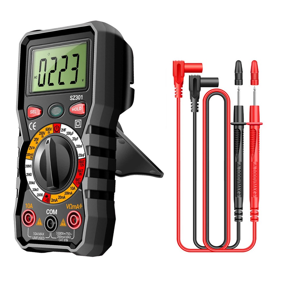 Essential Digital Multimeter Kit Measures Voltage Current Resistance w Probes