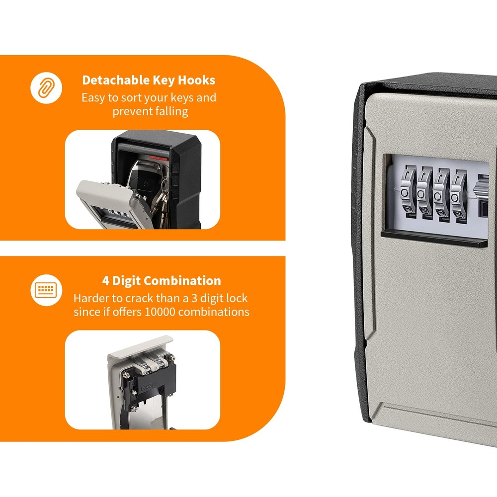 Extra Large Key Lock Box Wall Mount Weatherproof Safe Storage Grey