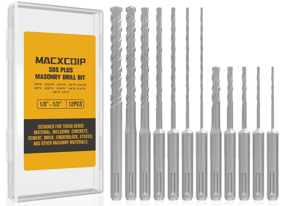 12PCS SDS Plus Rotary Hammer Drill Bits Set, Masonry Drill Bits for... Fast Ship