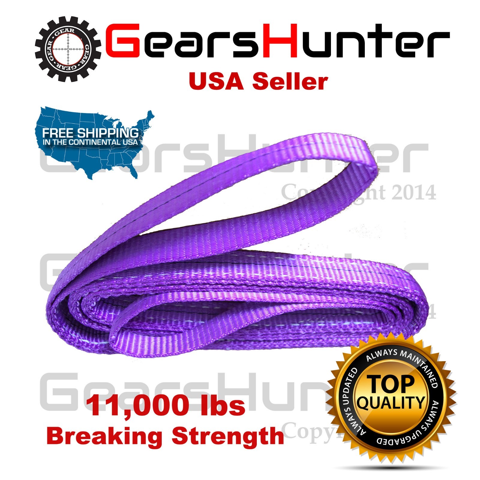 1" (Various Length) 2-Ply Nylon Web Sling Lift Tow Strap Heavy Duty 11000LBS
