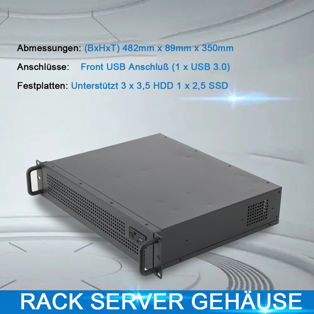 2U Rack Server Case Rackmount Case with 2x 80mm Fan Black Industrial Server Case