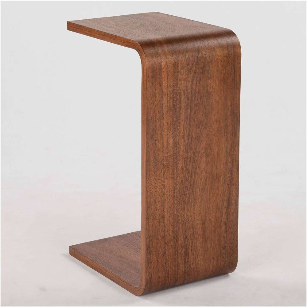 Amelia C Shape End Table with Charging Station Small Sofa Side Table for Living