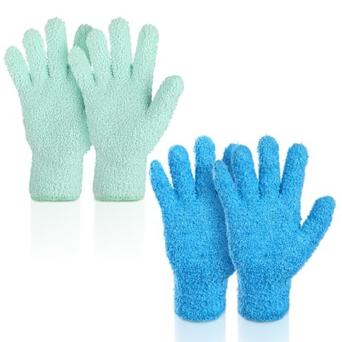 2 Pairs Microfiber Dusting Gloves, Reusable Plant Dusting Gloves Washable