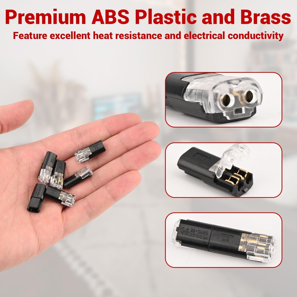 40 Pcs Low Voltage Double Wire Plug in Connector 2 Pin Quick Locking Black