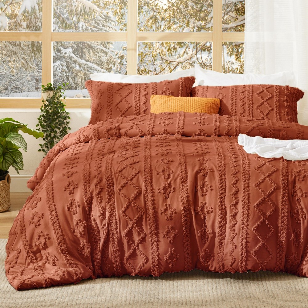 Bedsure Tufted Boho Comforter Set Queen Size Queen, 27 - Terracotta - Elegant