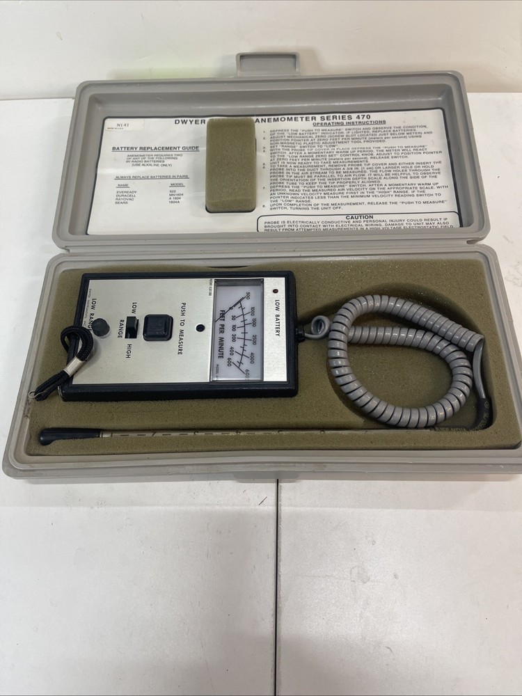 Dwyer Series 470 Thermal Anemometer. Untested, Low Battery Light Comes On.