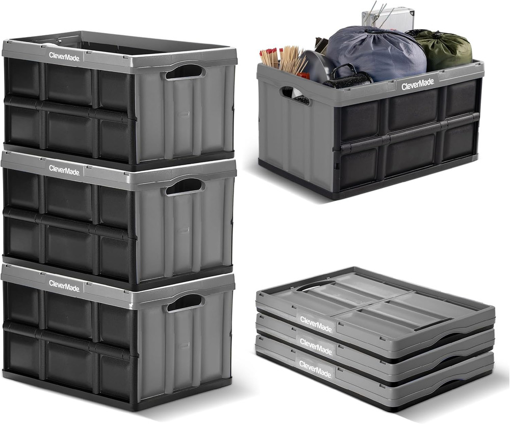 Collapsible Storage Bins - Ocean 3 Pack 62L / 16 Gal Holds 100 Lbs - Stackable C