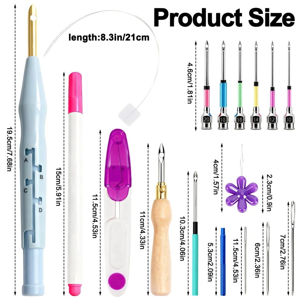 39Pcs Punch Needle Kit, Punch Needle Tool Adjustable Punch Needle Embroidery ...