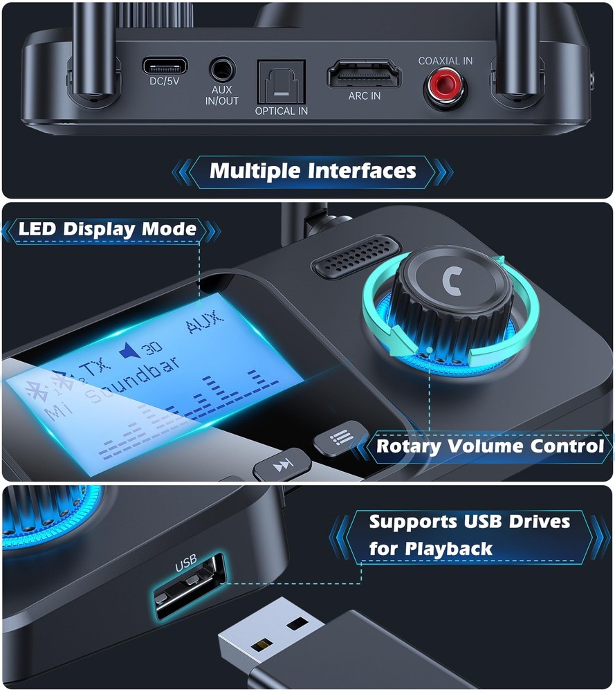 Bluetooth Transmitter for TV Dual Link to 2 Headphones, 2 in 1 Wireless Audio...