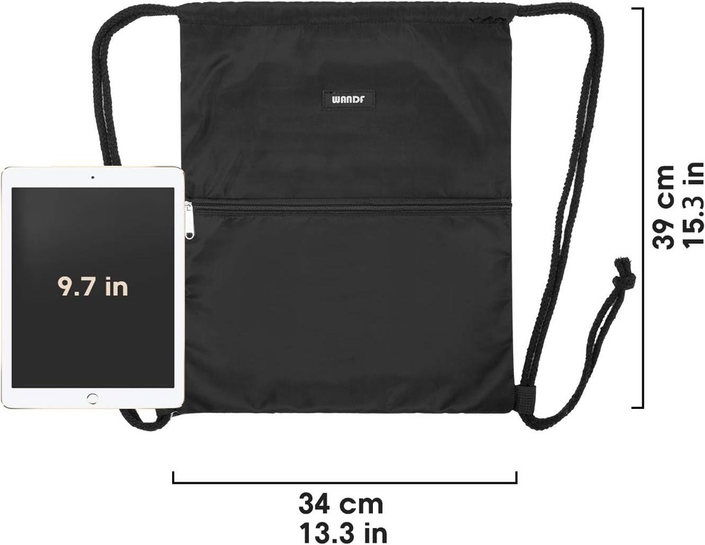 WANDF Drawstring Backpack String Bag Sackpack Cinch Water Resistant Black