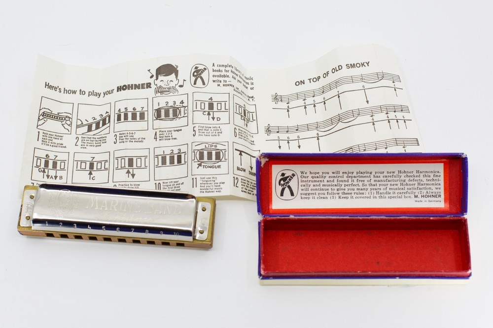 Vintage Hohner Marine Band Harmonica - C - In Box With Insert