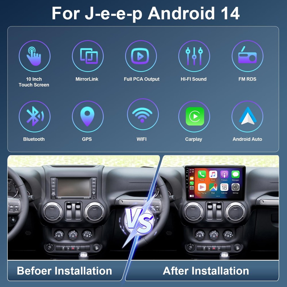 10inch Car Stereo Android 14 Wireless CarPlay Android Auto GPS Navigation 2+32GB
