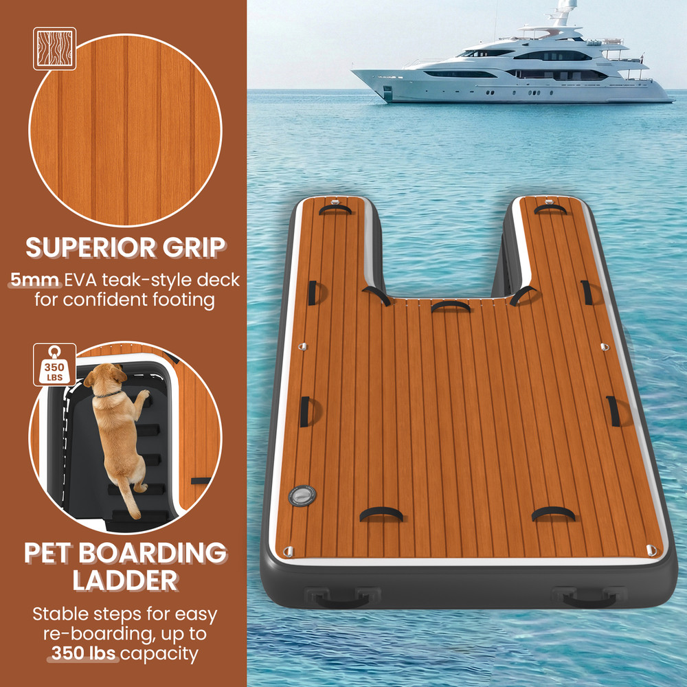 Inflatable Floating Dock Mat EVA Grip Deck Quick Inflate Valve with Pump
