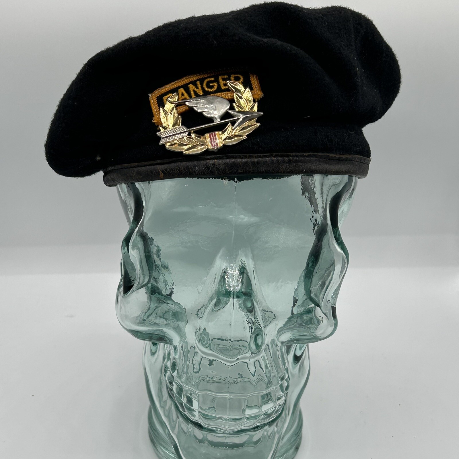 Vintage Army Ranger Beret Black Wool Normandy Basque ARVN Pin