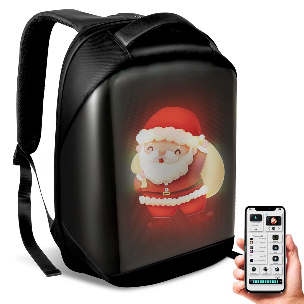 LED Backpack w/Full-color screen Laptop Bag DIY programming Backpack Waterproof