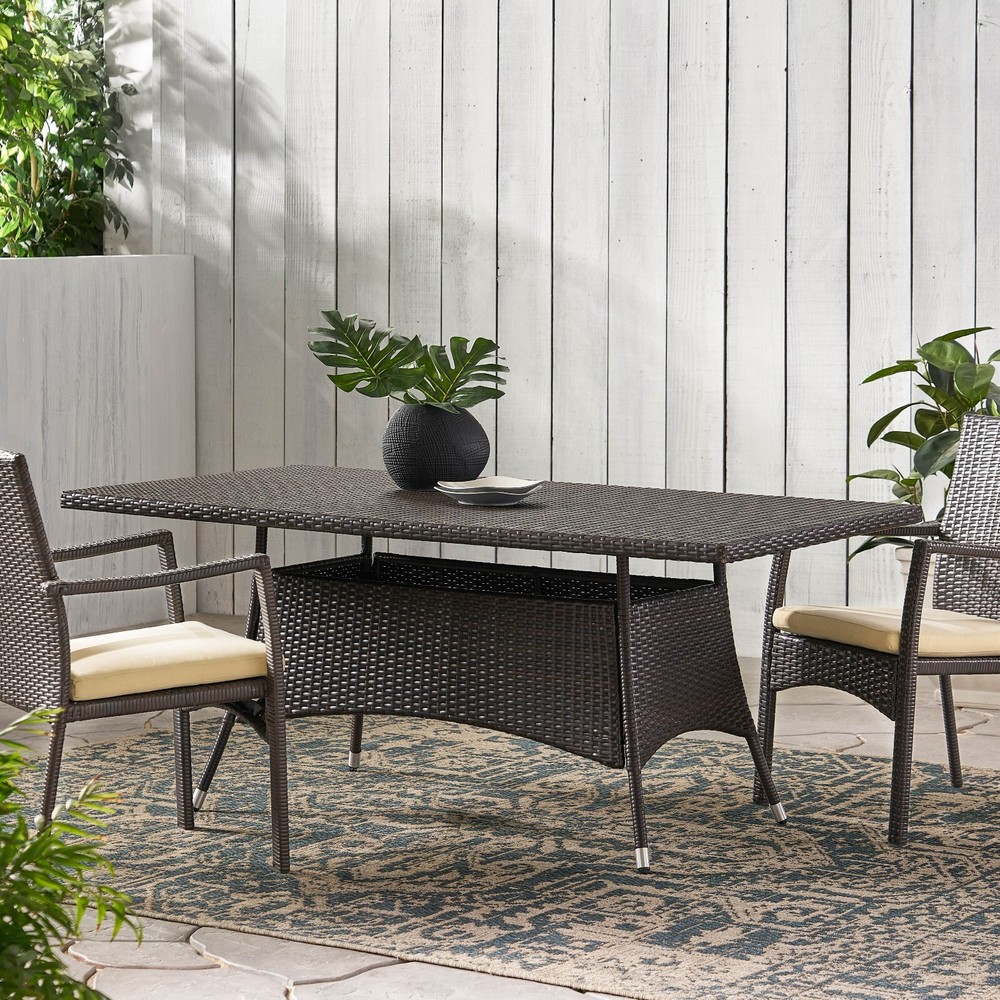 Manteo Modern Outdoor Rectangular Gray Wicker Dining Table